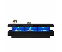 mueble tv con led de 160 cm - 3 compartimentos de cristal - controlado por app - apto para tv de 70 - negro