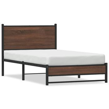 Estructura De Cama Sin Colchón Metal Marrón Roble 100x200 Cm Vidaxl