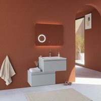 mueble de bano gris claro de 90 cm con espejo led y cajon descentrado  seattle