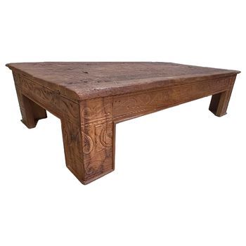 Mesa De Centro De Madera Acabado Artesanal Marrón 148x82x37 Cm