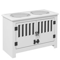 pawhut comedero para perro elevado con 2 cuencos de acero inoxidable 2x2 l con almacenamiento 37 l y 2 puertas con pestillos blanco   aosom espana