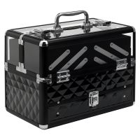 homcom maletin de maquillaje o bisuteria organizador cosmeticos portatil con asa y bandejas 30x185x22 cm transparente y negro   aosom espana