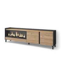 mueble tv television muebles de salon almacenaje 212x61x35 cm para tv hasta 80 chimenea electrica xxl diseno industrial estilo moderno roble y negro