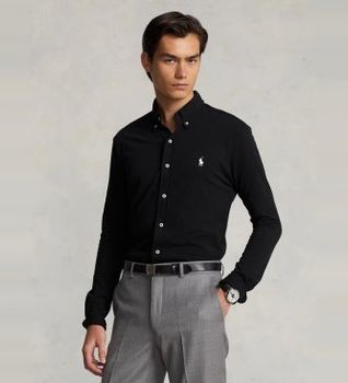 Polo Ralph Lauren para hombre. 710654408089 Camisa de piqué ultraligera negro (XL), Casual, Algodón, Clásico, Manga larga