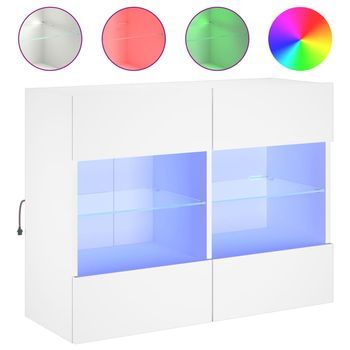 Mueble Tv De Pared | Mueble De Salón | Armario Tv Con Luces Led Blanco 78,5x30x60,5 Cm