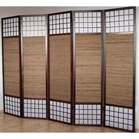 biombo de 5 paneles marron en madera y bambu 220x175 cm par06011