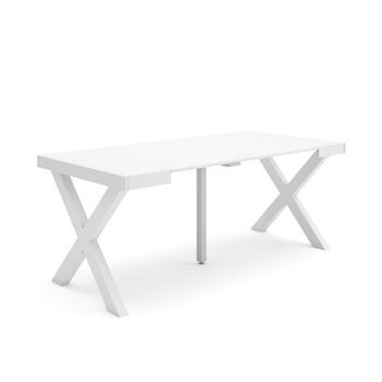 Mesa Consola Extensible, Mesa Comedor Plegable, 180, Para 8 Comensales, Patas Madera Maciza, Estilo Moderno, Blanco