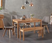 oxford 120cm solid oak dining table with duke faux leather chairs and oxford bench