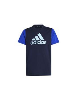 Camiseta adidas Essentials Big Logo Colorblock Cotton Infantil Azul