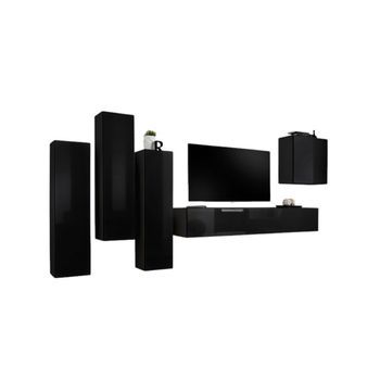 Conjunto De Muebles Para Sala Switch Iii - Negro Brillante - Mueble Para Tv Y Almacenamientos Suspendidos De Diseño