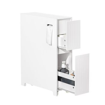 Estantería Estrecha Para Nichos Para Baño Armario Móvil Multifuncional De Almacenaje Mueble Auxiliar Con 2 Cajones Y 4 Ruedas 60 X 20 X 75 Blanco Bzr111-w Sobuy Es