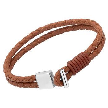 Pulsera de cuero: marrón cierre de acero inoxidable