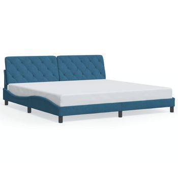 Cama Matrimonial | Cama Para Adultos | Estructura De Cama Con Luces Led Terciopelo Azul 200x200 Cm Cfw34701