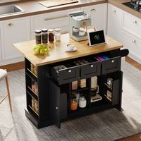 mesa movil de 132 cm tablero plegable armario cajon especiero toalla 5 ruedas enchufe color natural y negro