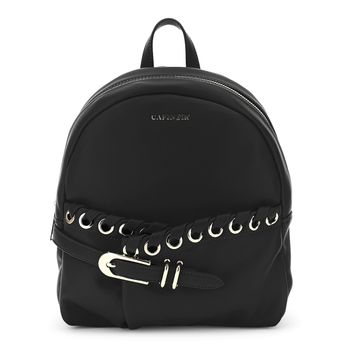mochila efecto piel con pliegue frontal y hebilla. black