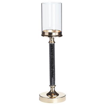 Portavelas De Metal Dorado Negro Pantalla De Cristal 48 Cm Centro De Mesa Decoración Glamour Abbeville