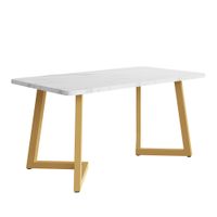 mesa rectangular 117l x 68an cm tablero en mdf efecto marmol patas en metal dorado versatil para comedor y salon 117x68x75 cm blanco dorado