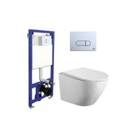 pack wc ok suspendido blanco brillo rimless  cisterna empotrada  pulsador  cromo