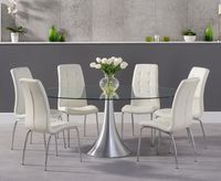 paloma 180cm oval glass dining table with 6 calgary chairs