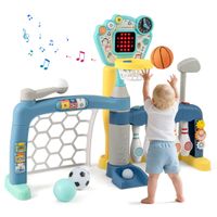 costway juguete deportivo 5 en 1 para ninos pequenos centro de actividades para ninos con aro de baloncesto ajustable meta de futbol golf multicolor