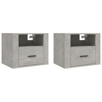 pack 2 uds mesitas de noche  mesa auxiliar  mesilla de pared gris hormigon 50x36x40 cm
