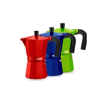 Monix - Cafetera Italiana de Aluminio. Fresa, cobalto o Lima. De 3 a 9 tazas. Para cocina de gas, vitroceramica y eléctrica