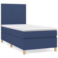 cama individual  cama para adultos  cama box spring con colchon tela azul 100x200 cm