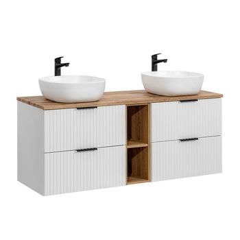 Mueble doble lavabo 140cm 2 nichos tableros de melamina y mdf blanco