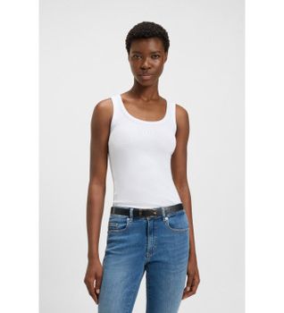BOSS para mujer. 50504245 Camiseta Ematite blanco (S), Casual, Algodón, Sin mangas / Tirantes