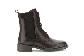 botines de piel con cordones, elástico y cremallera dark brown 39