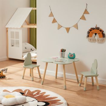 Juego Infantil De Mesa Y 2 Sillas Epim Mdf En Forma De Nubes - Verde Menta [en.casa]