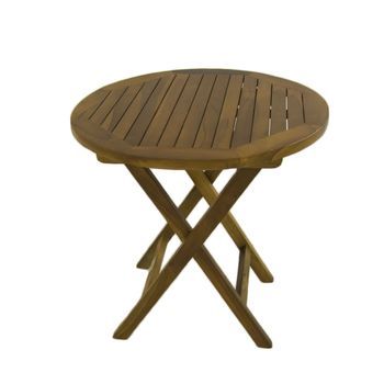 Mesa De Jardín Auxiliar De Madera Teca, Redonda, Madera Teca Grado A, Medidas 50x50 Cm, Tratamiento Al Agua Aplicado, Mesa Para Terraza De Teka, Mesita Plegable De Balcón