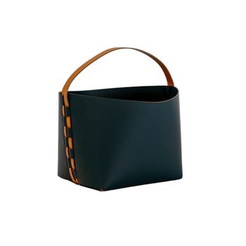 Cesta rectangular piel regenerada azul oscuro con asa