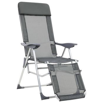Pack 2 Uds Sillas De Camping Plegables Con Reposapiés Textilene Gris
