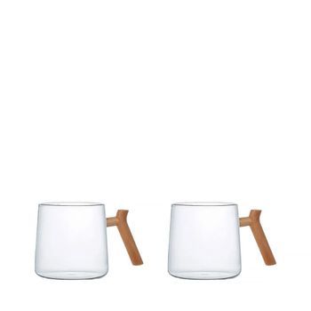 Tazas de cristal con asa de madera - lote de 2
