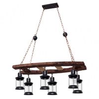lampara colgante rustico finca de seis luces 6xe27 ip20 60-90x78x40cm color negro y madera