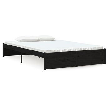 Estructura De Cama Doble Pequeña Madera Maciza Negra 120x190 Cm