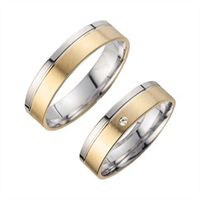 alianzas oro amarillo y blanco con diamante ancho 5 mm