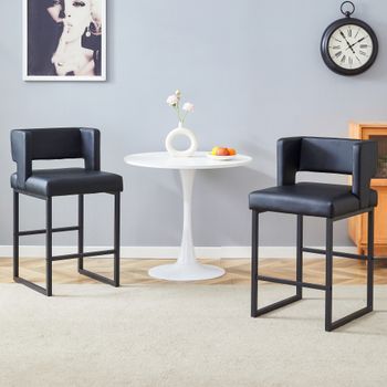 Pack De 2 Taburetes De Bar Negros, 48 × 53,3 × 91,4 Cm, Asiento Acolchado Y Estructura Metálica