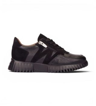Wonders para mujer. A-4424 Zapatillas de Piel Tren negro (40), Plano, Cremallera, Casual