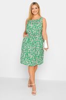 yours vestido corto sin mangas verde de flores  mujer curvy y tallas grandes yours