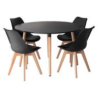 mesa redonda martha 120cm y 4 sillas nora negro