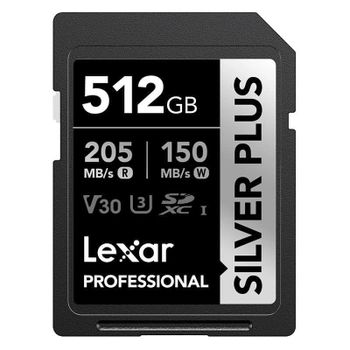 Memoria flash Lexar Silver Plus SDXC 512GB UHS-I V30 205MB/s 150MB/s resistente