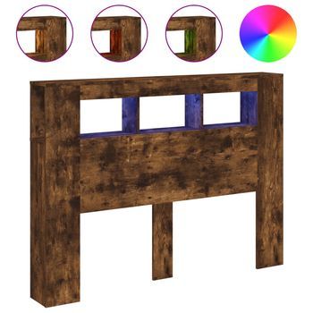 Cabecero Cama | Panel De Cabecera Led Madera Ingeniería Roble Ahumado 140x18,5x103,5 Cm