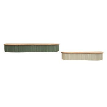 Estantes De Metal Beige Y Madera, Set 2 Pzs Cm 86×18×12–65×16×12