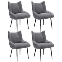 juego de 4 sillas con cojin de asiento grueso - tejido de felpa tiddy - gris