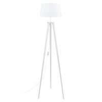 lampara de pie tripode madera blanco pantalla blanco