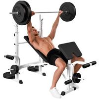 banco de musculacion multifuncional rolipo con soporte para barra ajustable respaldo regulable y extension de piernas