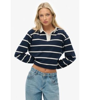 Superdry para mujer. W6012175A Polo Stripe Rugby marino (M), Casual, Algodón, Manga larga