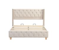 cama para adultos acolchada de lino - 160x200 cm - con somier - beige
